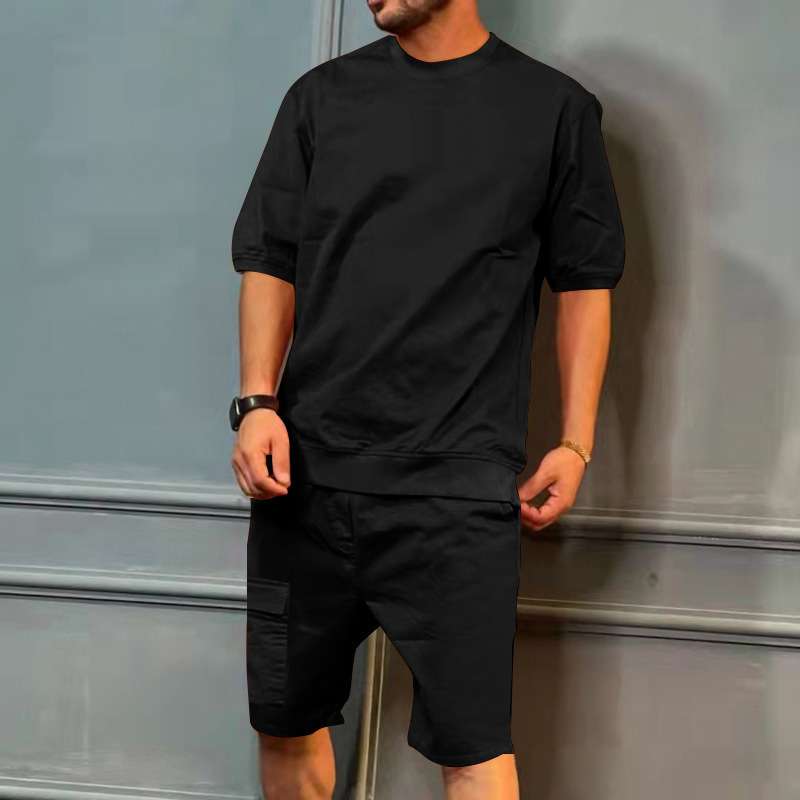 Casual T-Shirt & Shorts Set - XL, Black image