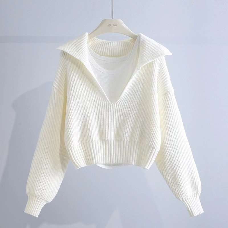 Cropped Knit Pullover Sweater image 1