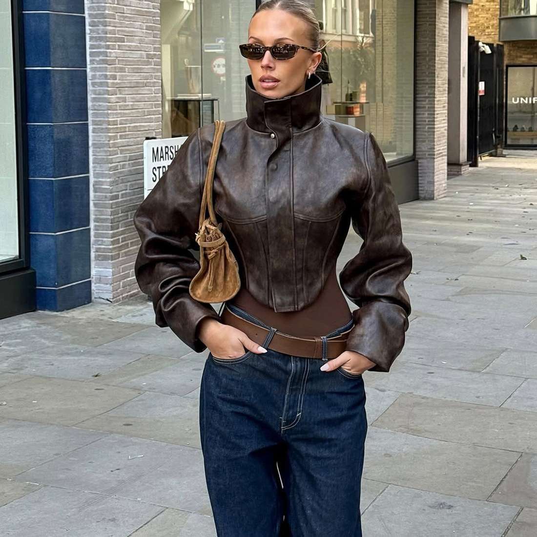 Stylish Faux Leather Cropped Jacket image 2