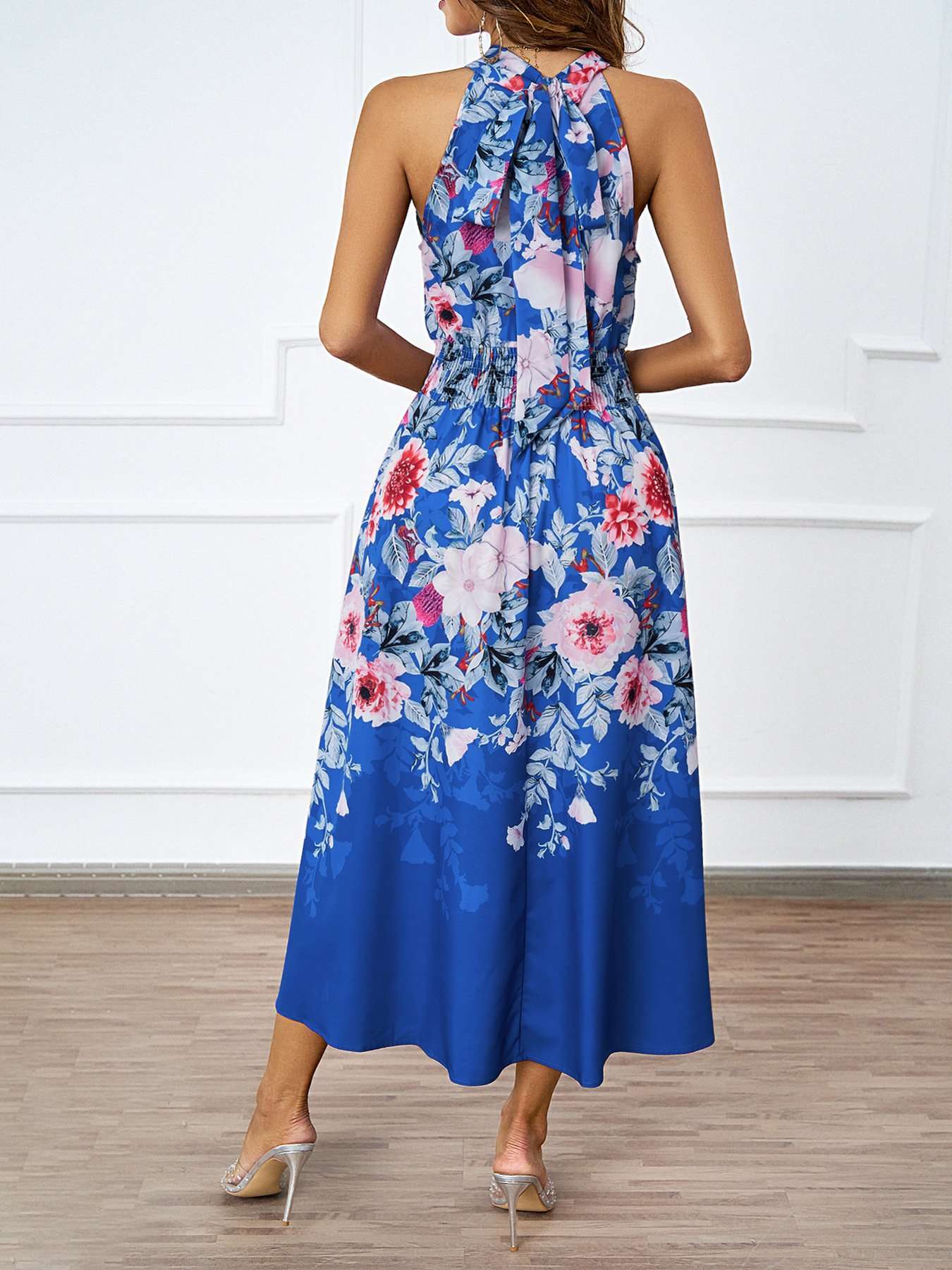 Halter Neck Floral Midi Dress image 4