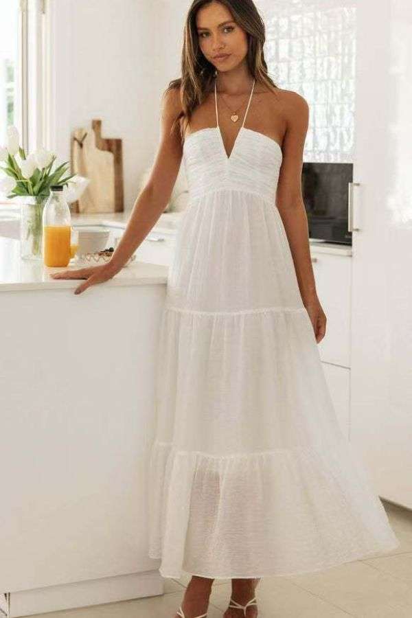 Striped Maxi Dress with Tie Straps image 0