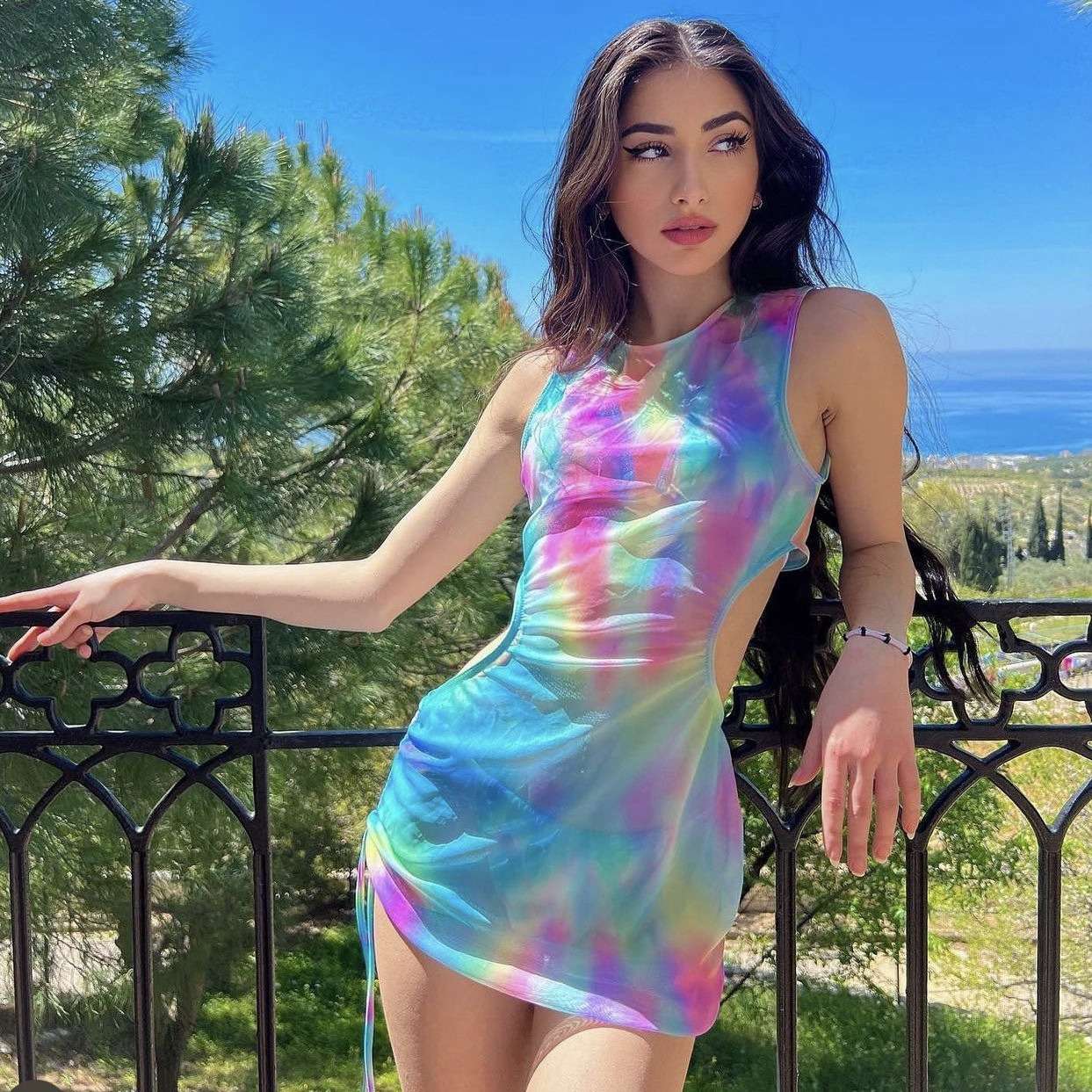Pastel Rainbow Mesh Cover-Up Dress & Bikini Set image 2