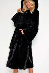 Hooded coat long plush flannel robes with tie belt image 5