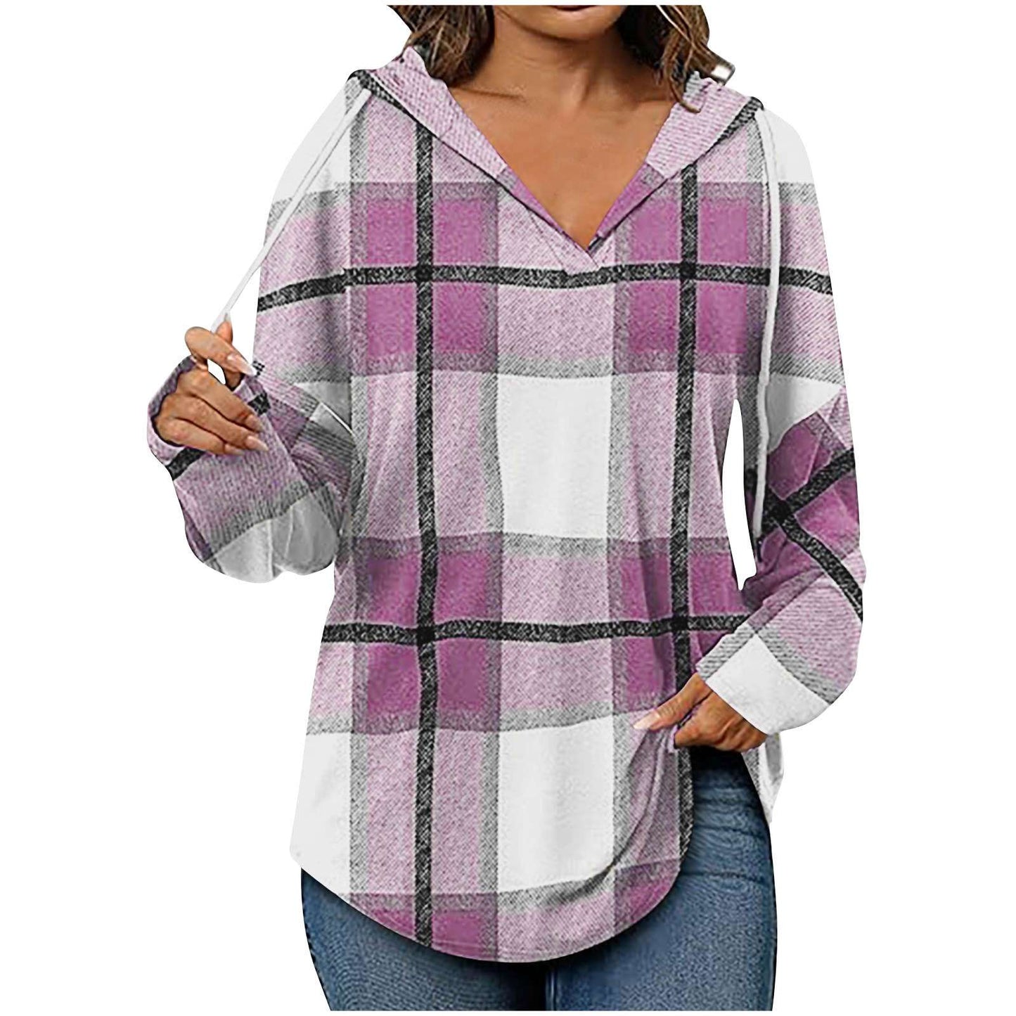 Plaid Hooded Flannel Shirt - L, Pink image