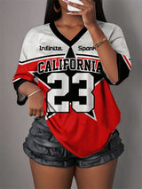 Oversized Varsity Jersey Top - L, Multi White image