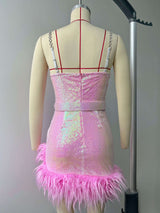 Mini Dress with Feather Hem image 6