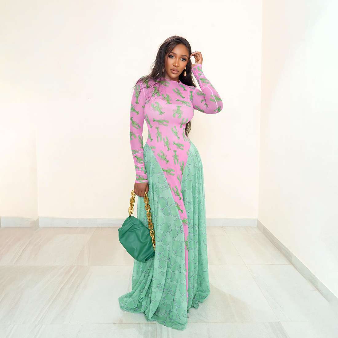 Vibrant Cactus Print Maxi Dress - S, Pink image