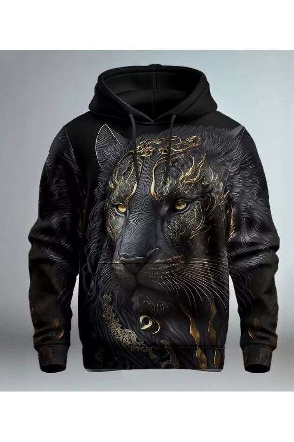 Graphic Lion Hoodie Hoodie Sweatshirt - S, Black image
