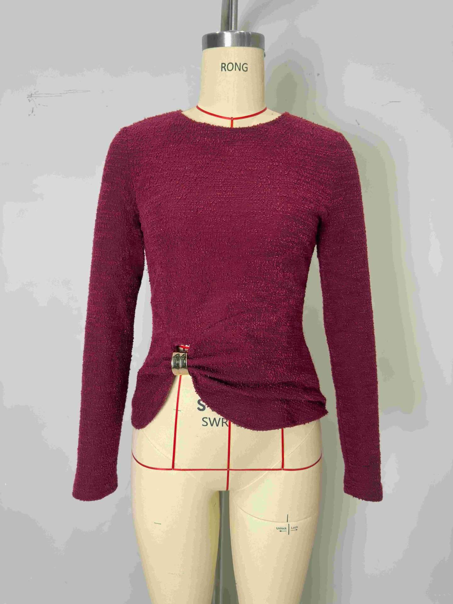 Textured Long Sleeve Top with Side Knot Detail image 5