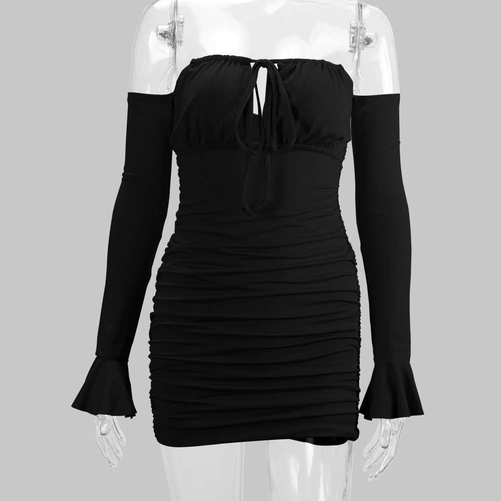 Off-Shoulder Bodycon Dress with Flared Sleeves image 3