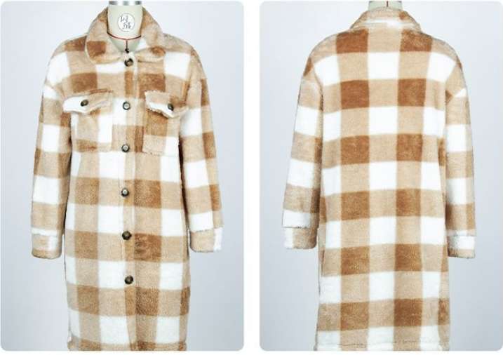 Casual Faux Shearling Midi Long Plaid Shirt Coats image 3