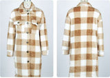 Casual Faux Shearling Midi Long Plaid Shirt Coats image 3