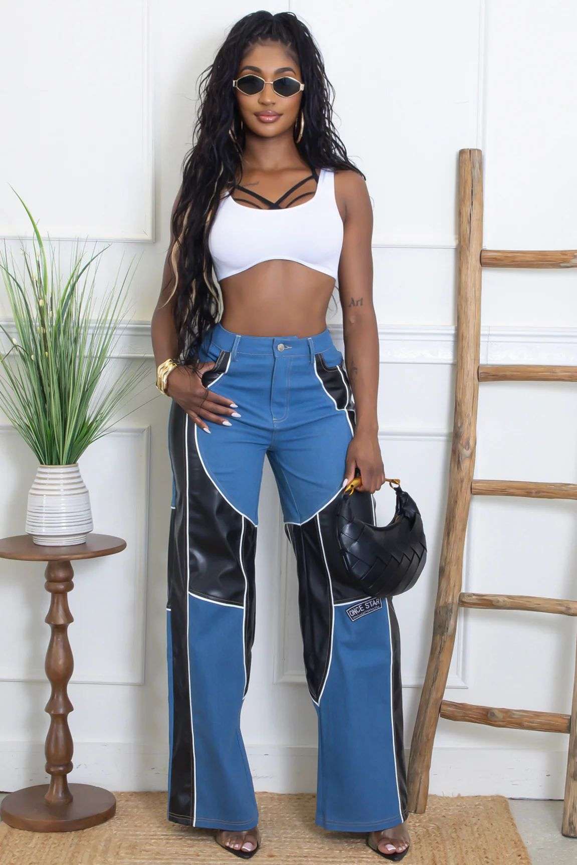 Color-Block High-Waisted Wide-Leg Pants image 0