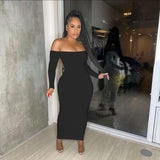 Off-Shoulder Long-Sleeve Maxi Dress - S, Black image