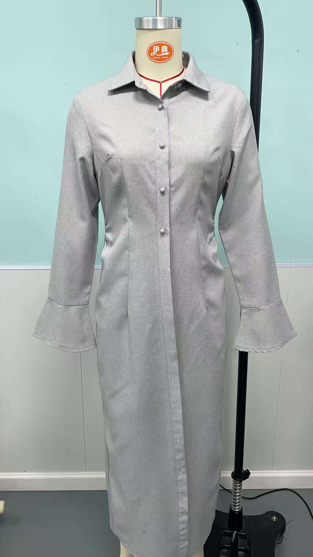 Long-Sleeve Button-Down Dress image 3