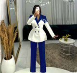 Elegant Double-Breasted Blazer with Trousers - M, Blue image