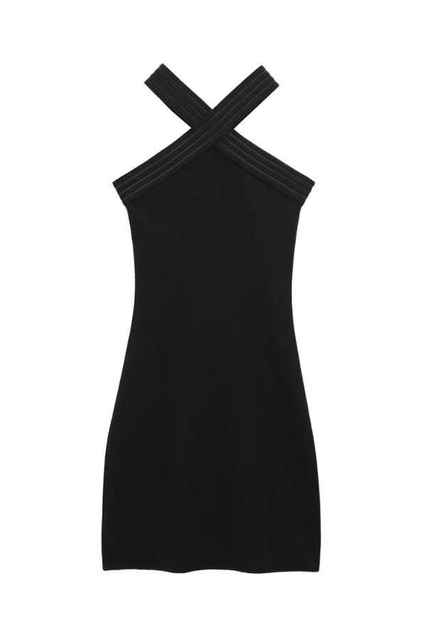 Elegant Black Cross-Back Mini Dress - S, Black image
