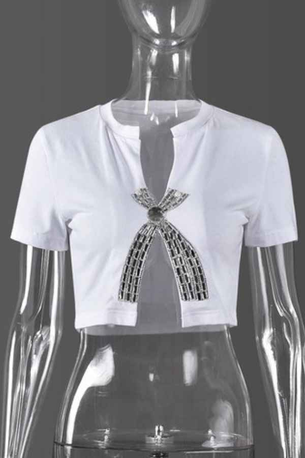 Split Cut Front Rhinestone Decor Short Sleeve Crop Top image 5