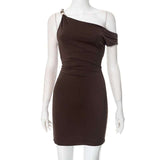 One-Shoulder Brown Mini Dress image 4
