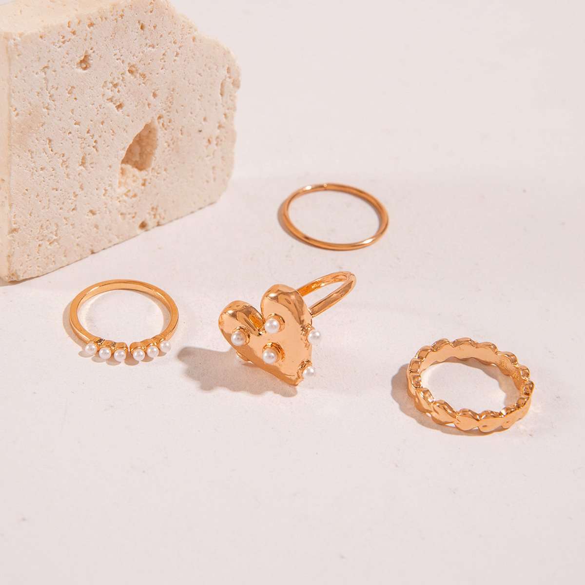Heart & Pearl Statement Ring Set image 1