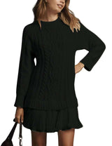 Cable Knit Sweater Dresswith Pleated Hem image 0