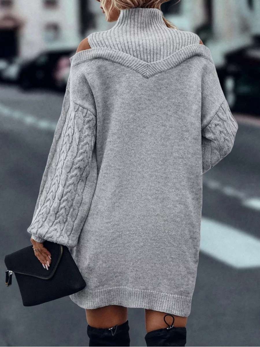 Oversized Cold-Shoulder Knit Sweater Dress image 4