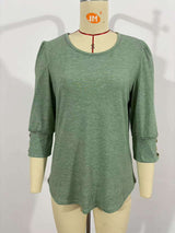 Stylish Button-Detail Sleeve Top - M, Green image
