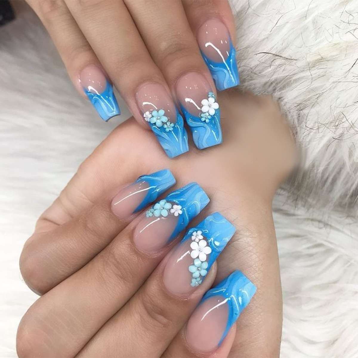 French Manicure with 3D Floral Accents image 1