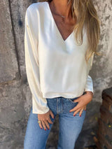 Elegant White V-Neck Blouse - S, White image