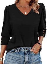 V-Neck Blouse with Button-Accented Sleeves image 3