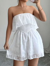 Off-Shoulder Ruffle Dress with Smocked Waist - S, White image