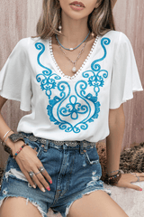 Open Shoulder Floral Printed Chiffon Loose Shirt image 2