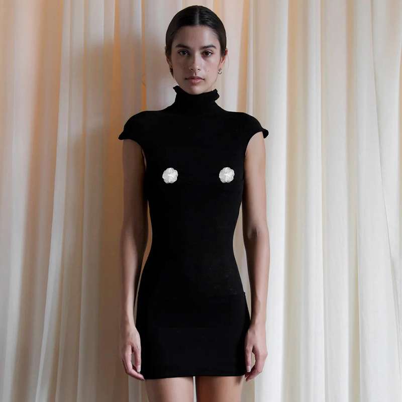 Sleeveless Turtleneck Dress with Embellished Pasties image 0