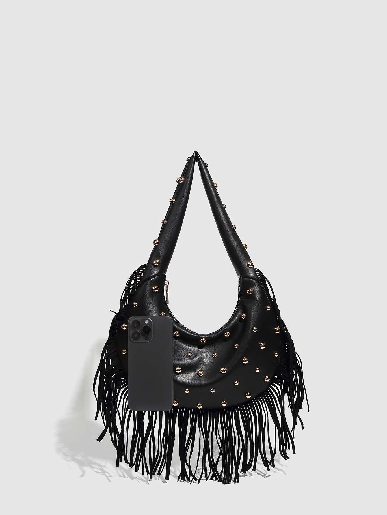 Fringe Studded Shoulder Bag