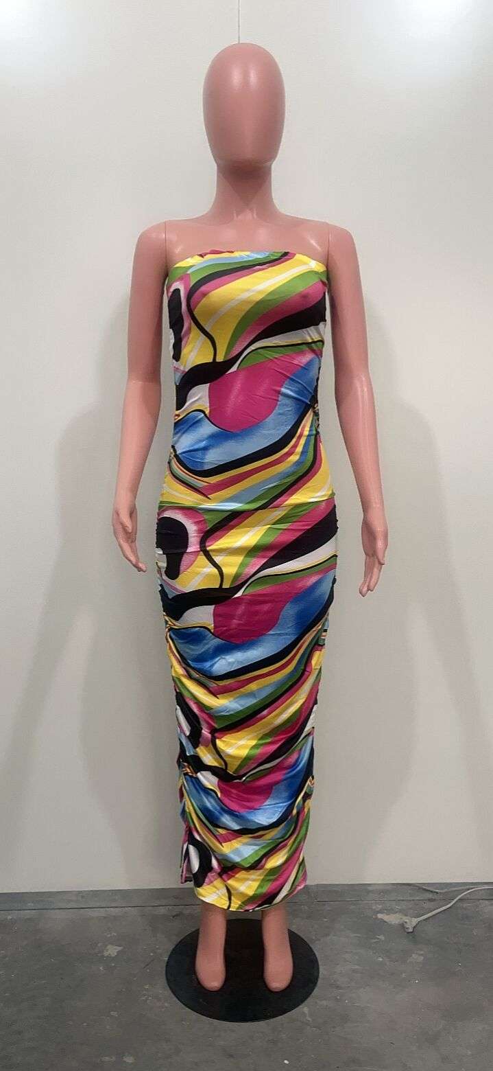 Strapless Abstract Print Maxi Dress image 3