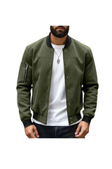 Stand Collar Zip Front Windbreaker Jacket - L, Amazon Green image