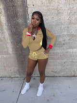 Trendy Athleisure Set with Colorful Accents - L, Beige image