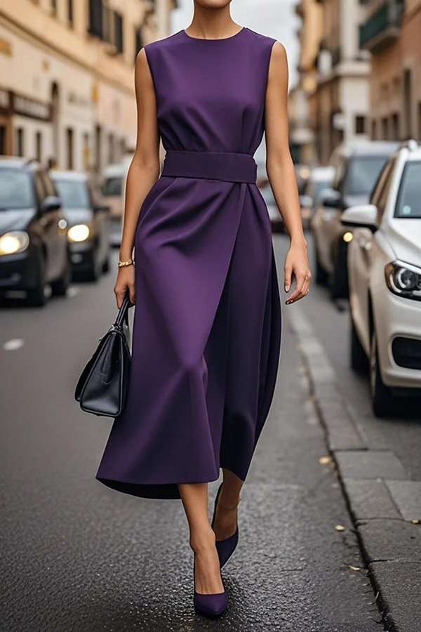 Wrap-Style Midi Dress - S, Purple image