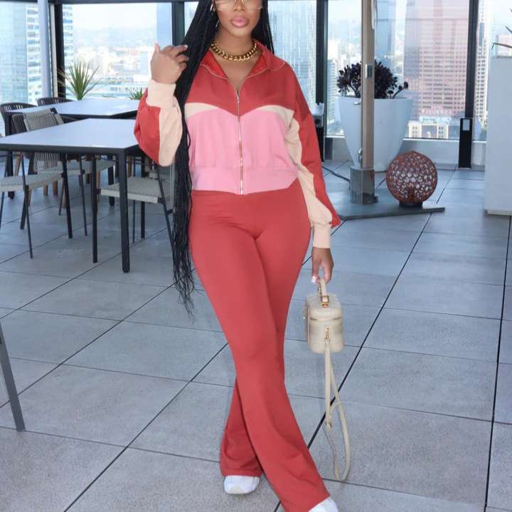 Colorblock Sweatshirt Fitted Pant Sets image 2