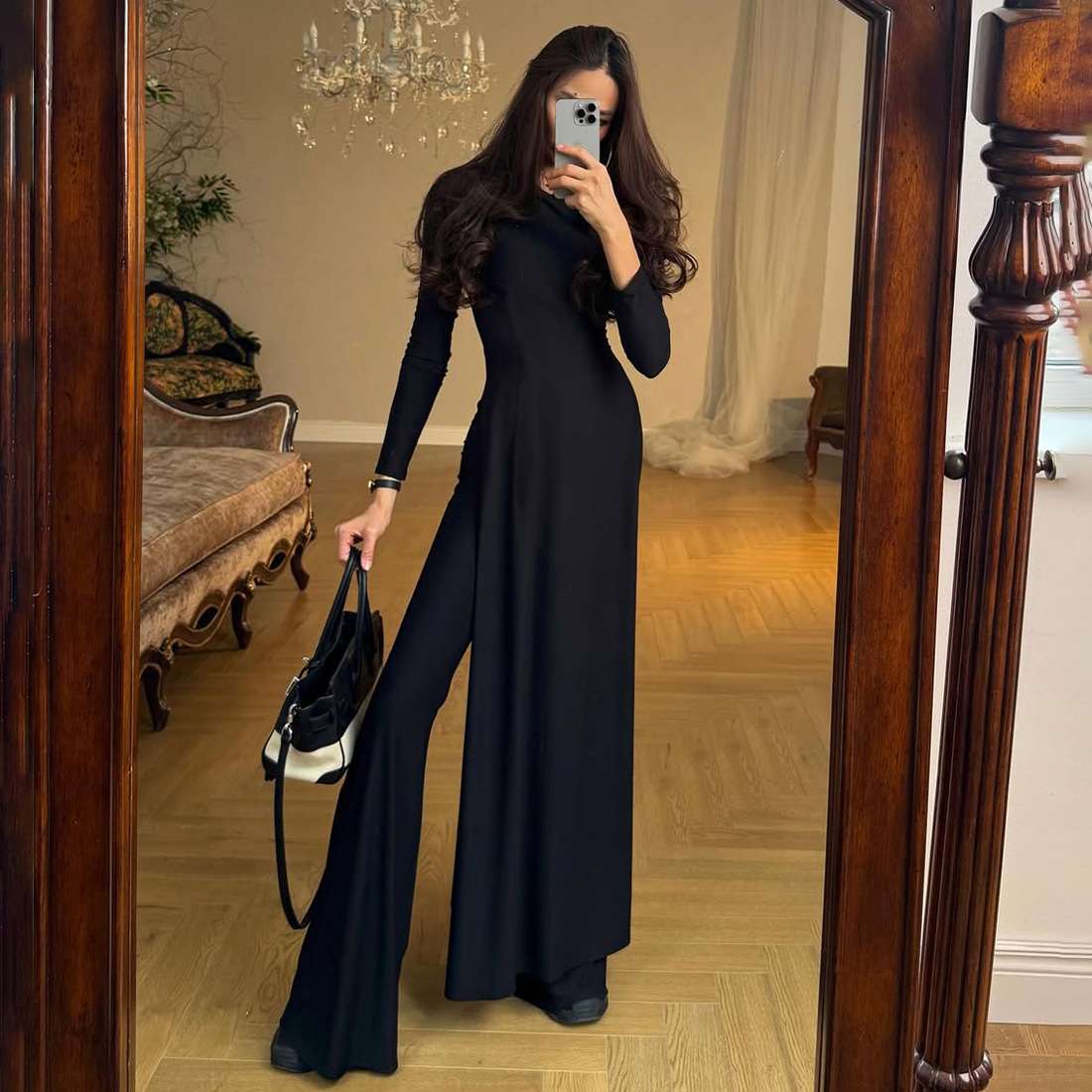 Elegant Long Sleeve Maxi Top with Flared Pants image 2
