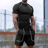 Men's Athletic Compression T-Shirt and Shorts Set - M, Black image
