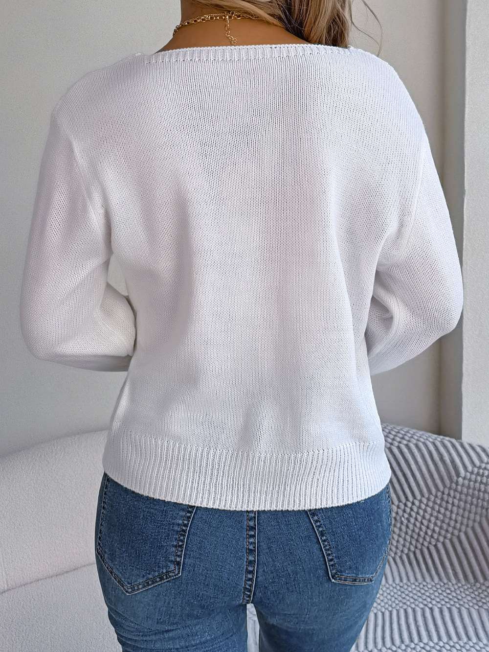Self Design Scoop Neck Ribbed Pullover image 6