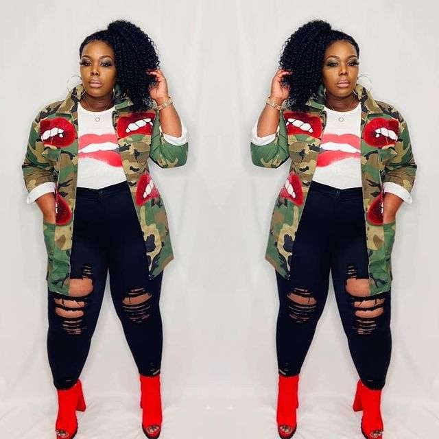 Fashion Lip Print Camo Jacket image 1