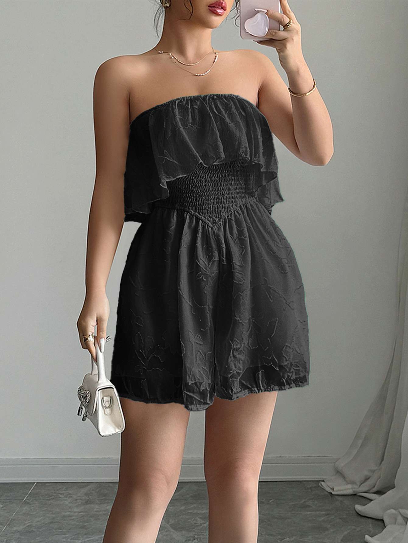 Off-Shoulder Ruffle Dress with Smocked Waist image 3