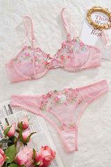 Sexy Lace Floral Embroidery Bra Underwear Two Piece Set image 4