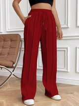 Casual Drawstring Waist Pleated Sweatpants - M, Red image