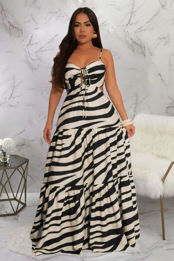 Striped Tiered Maxi Dress image 0