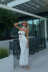 Elegant White Cut-Out Maxi Dress - S, White image