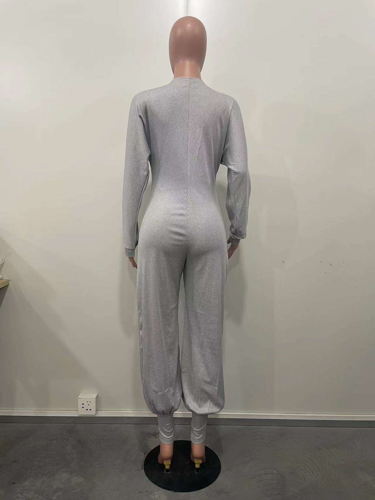 Solid Rib Knit V-Neck Jumpsuits image 5