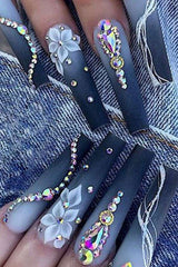 Floral Nail Art with Rhinestone Accents image 0